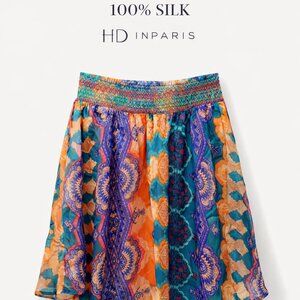 HD In Paris Anthropologie Silk Boho Skirt Size M Multicolor Smocked Waist 100% S